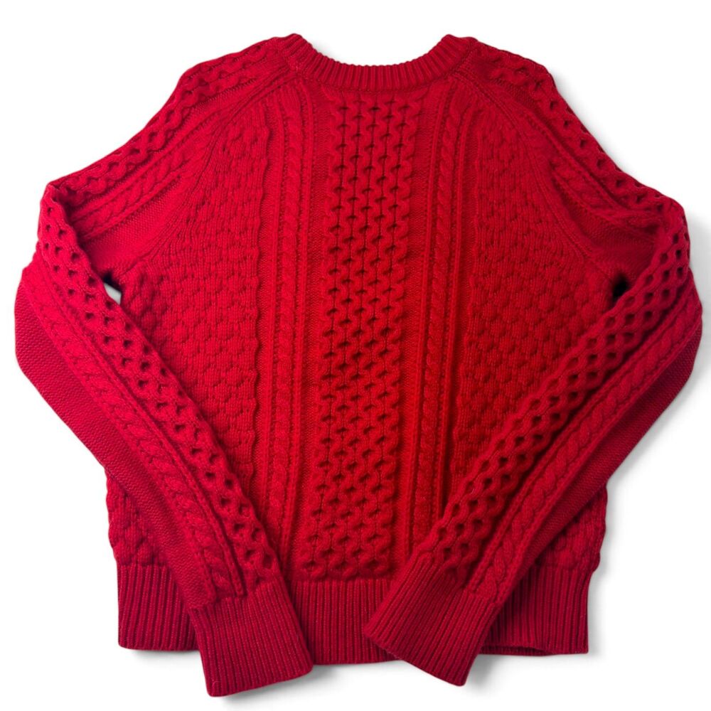 j.crew red lambswool blend cable knit bobble sweater textured fisherman medium - Picture 2 of 6